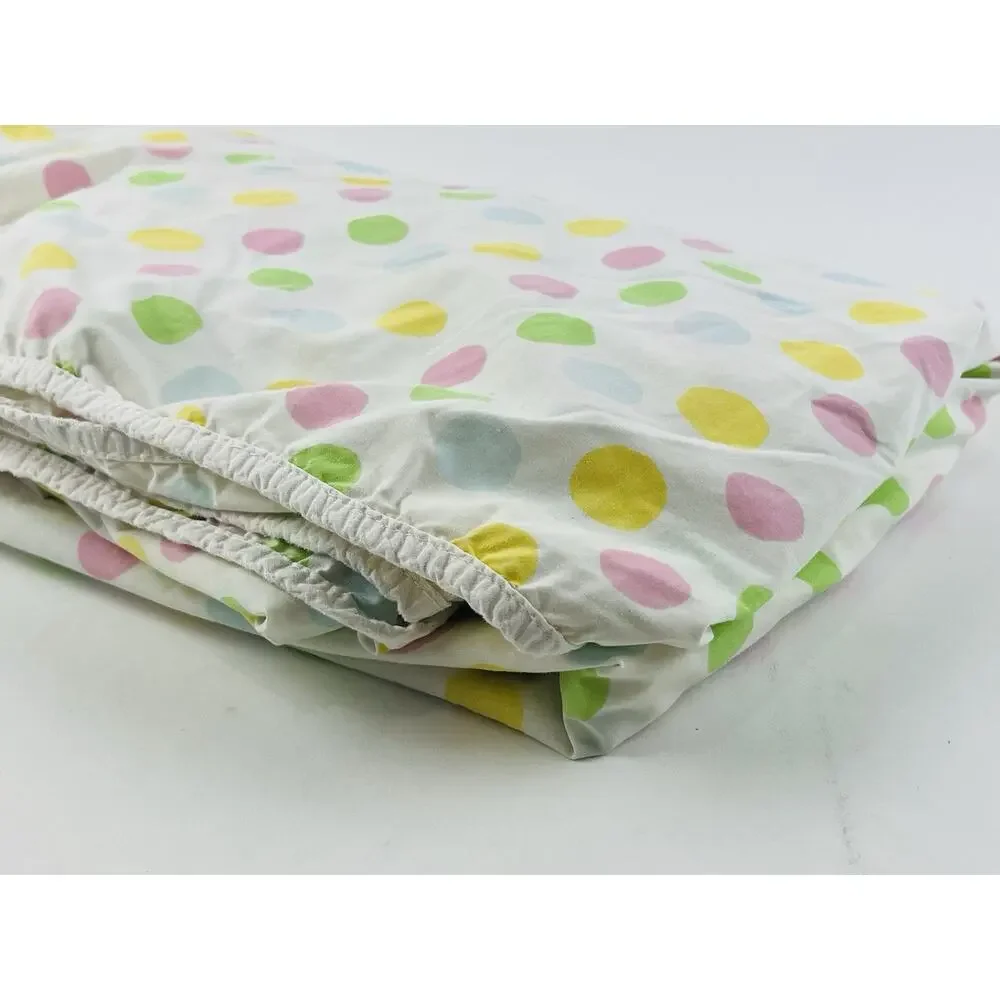 Vintage Pastel Colorful Polka Dot Fitted Flat Sheet Great Crafting Rainbow Pink